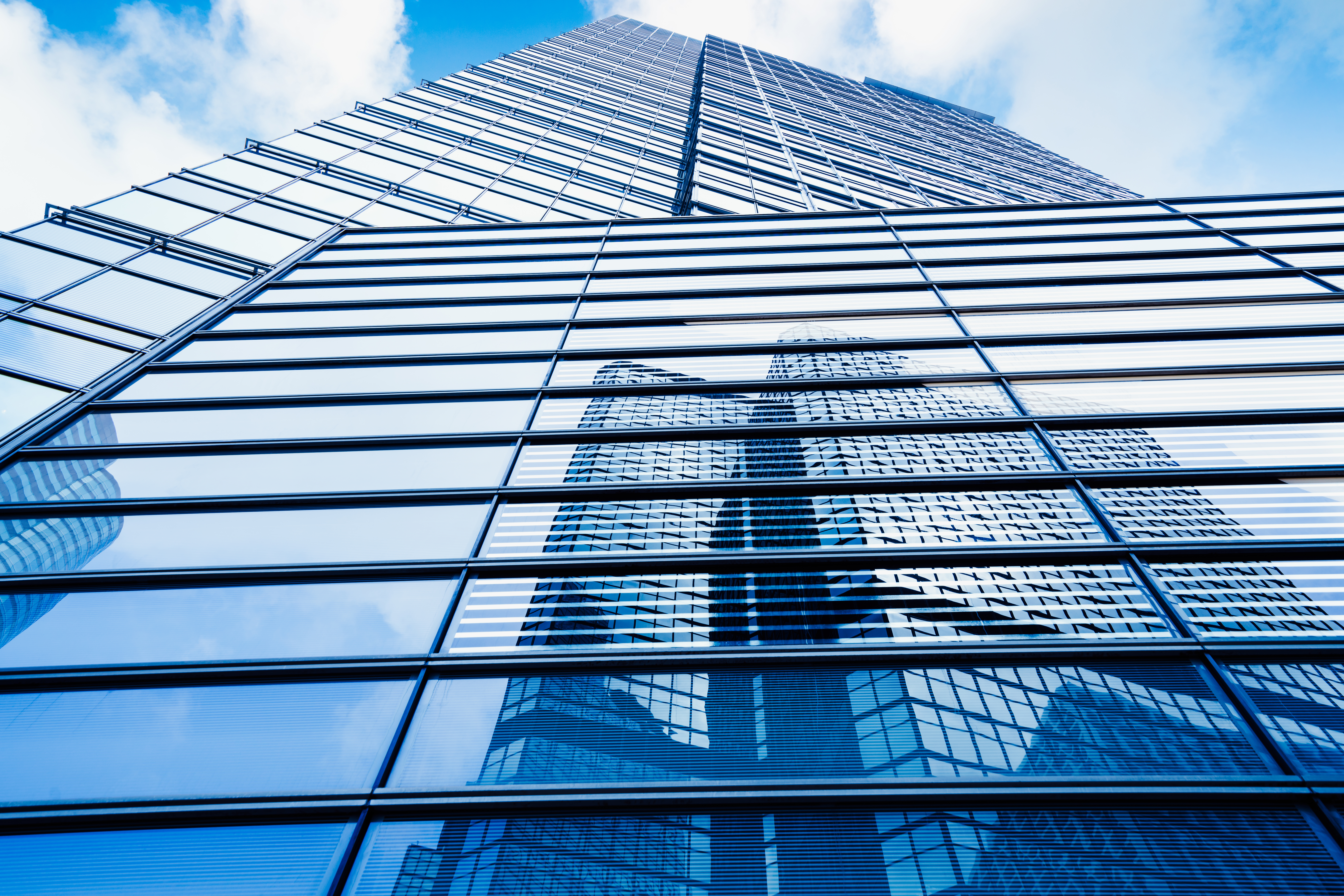 Looking upwards at business building